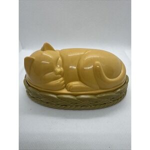 Vintage 1970s Avon "COZY KITTY" Lint Brush Ivory Cat Blue Basket Lucite MCM